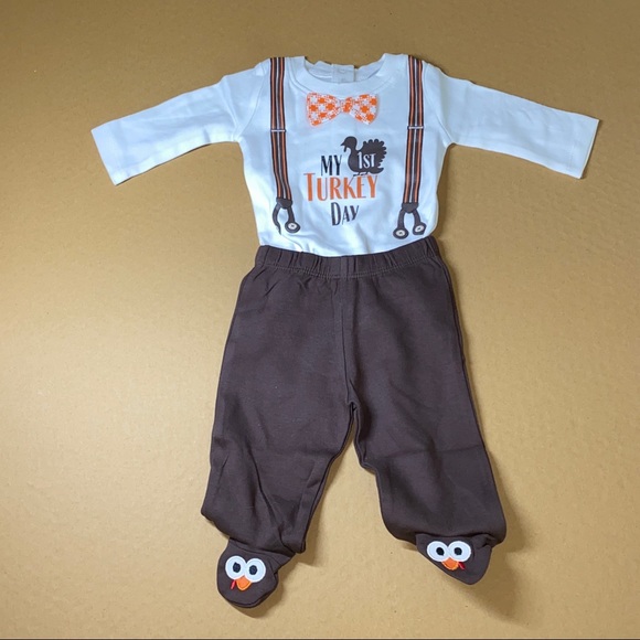 Baby's First Thanksgiving Turkey Day Two Piece Outfit - Picture 10 of 10